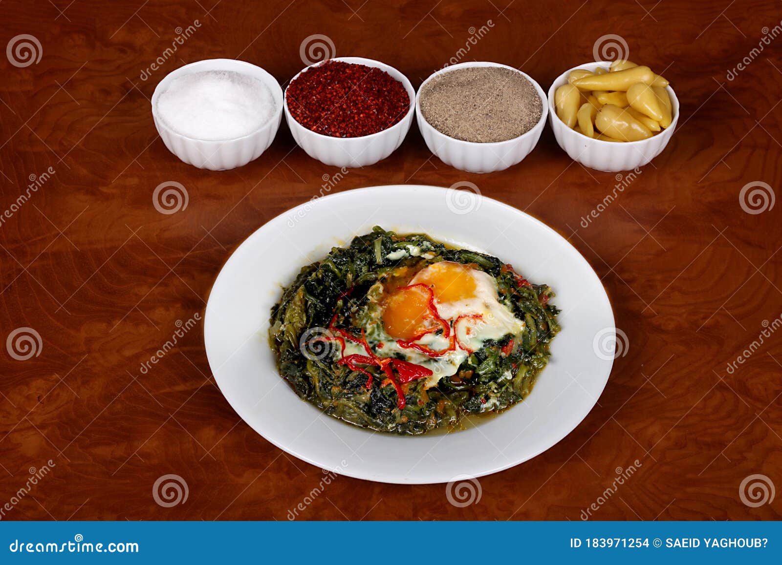 Excellent Turkish Food Egg Spinach Spicy Stock Photo Image of