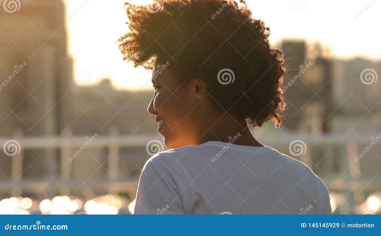 Excited African American Woman Enjoying Morning Sun Outdoors, Joy, Back ...