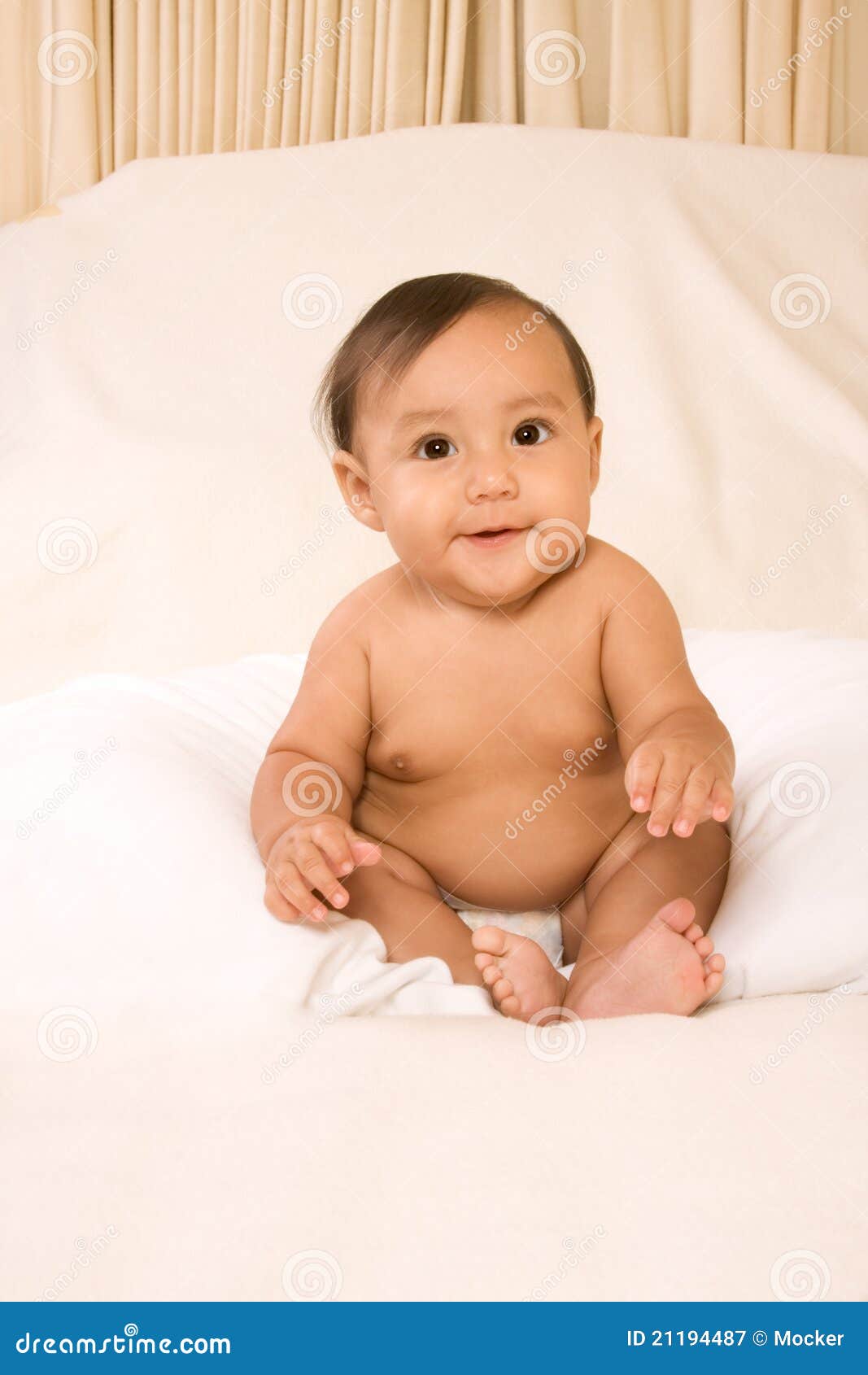 Excited Ethnic Baby Boy Sitting on Blanket Stock Image - Image of ...