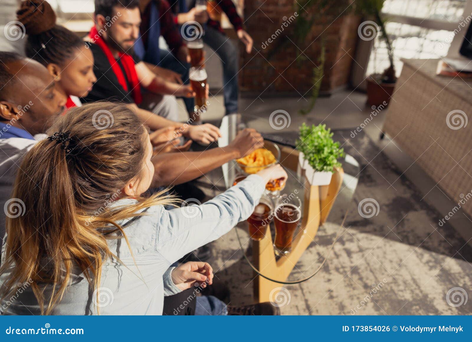 Excited Group Of People Watching Football Sport Match At Home Stock Photo Image Of Home Indoors