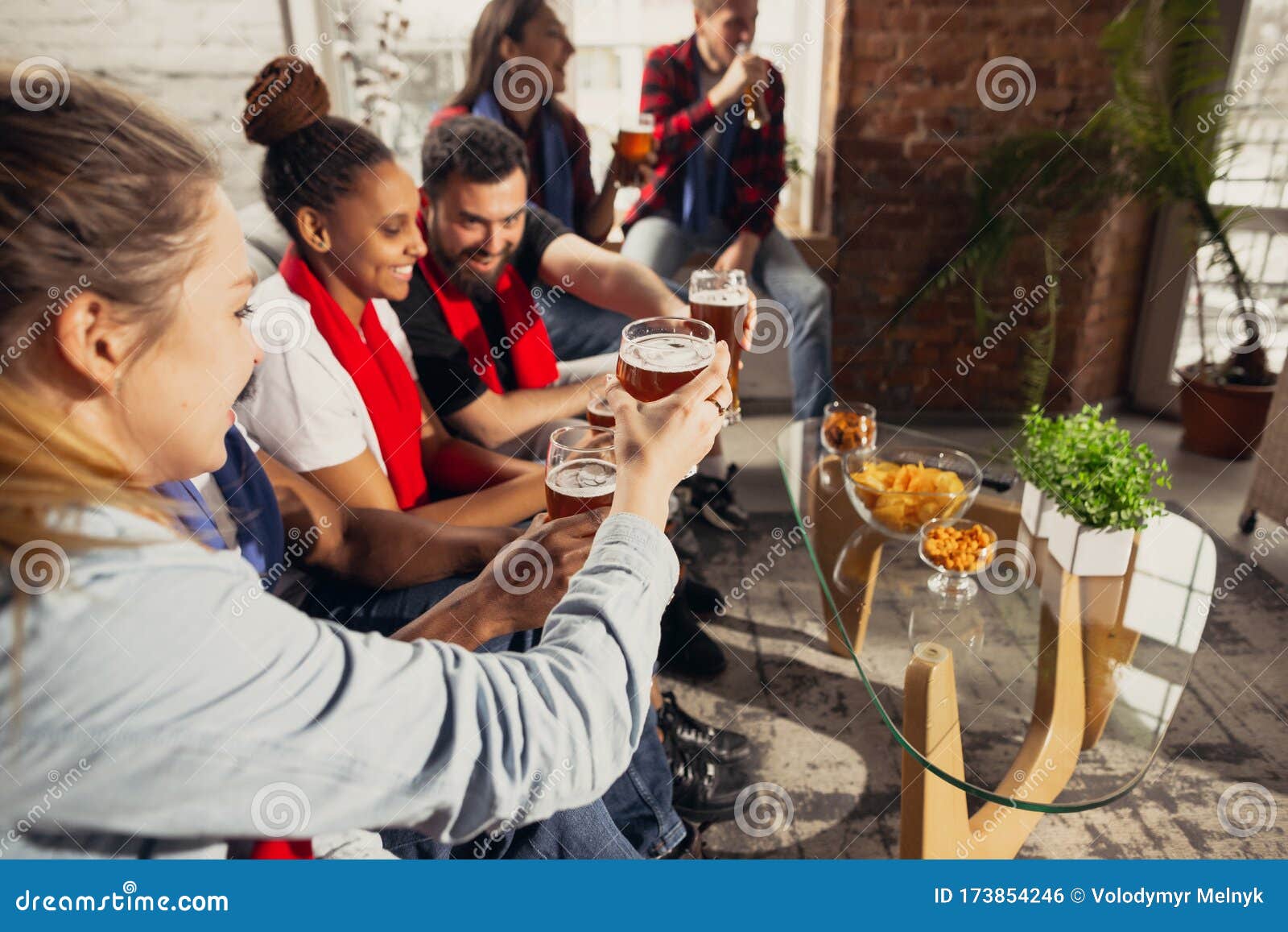 Excited Group Of People Watching Football Sport Match At Home Stock Photo Image Of Astonished Enjoyment