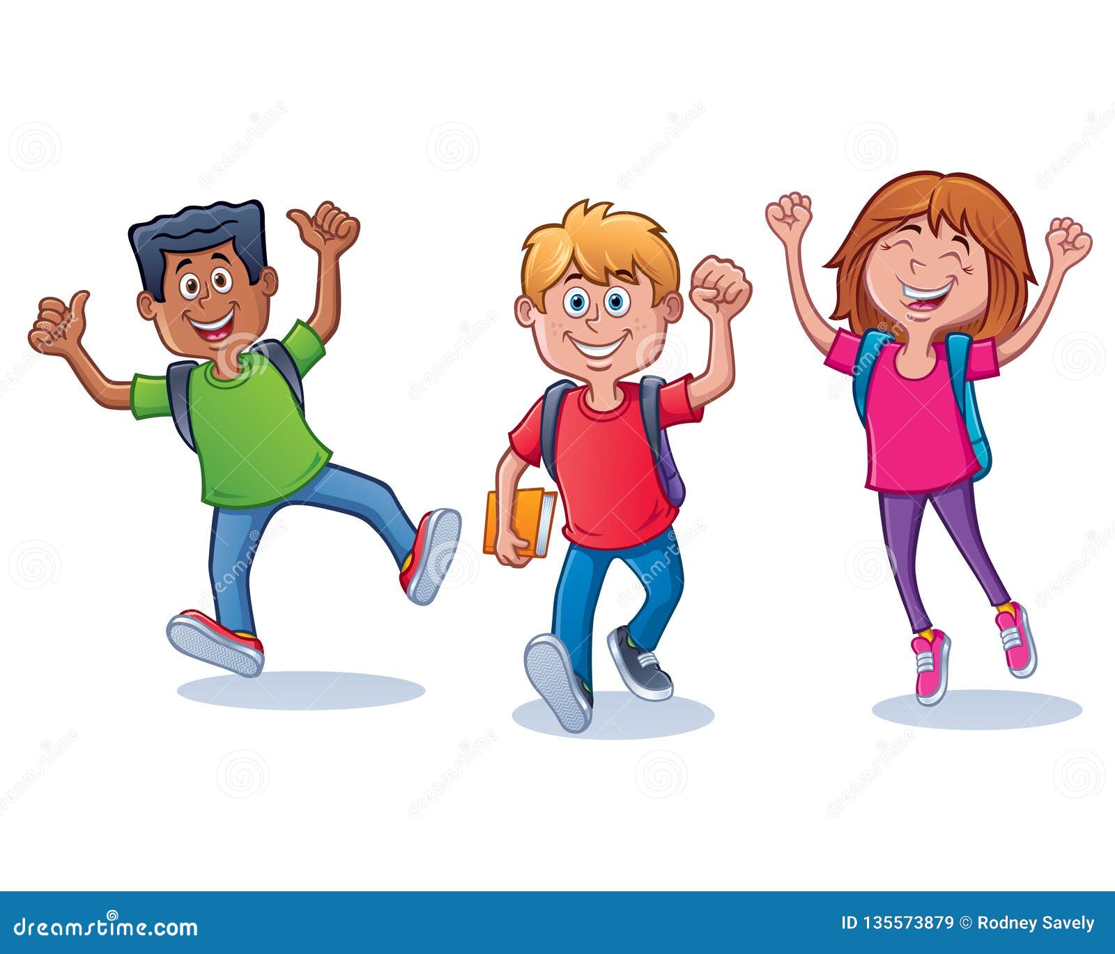 Excited And Happy Back To School Kids Stock Illustration Illustration Of Looking Leaping