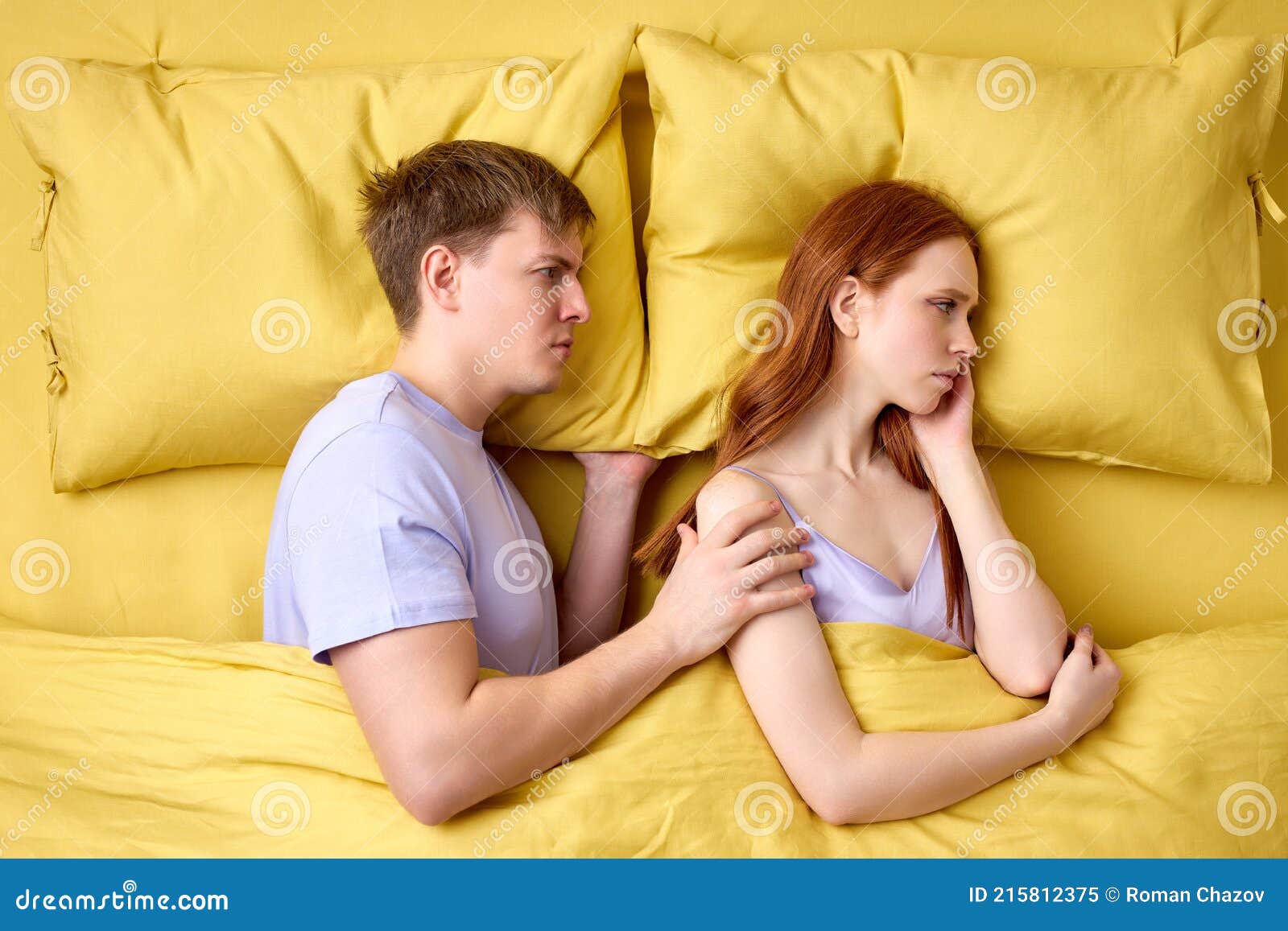 Excited Man Demands Sex from Wife, Woman Refuses, Offended Stock Image