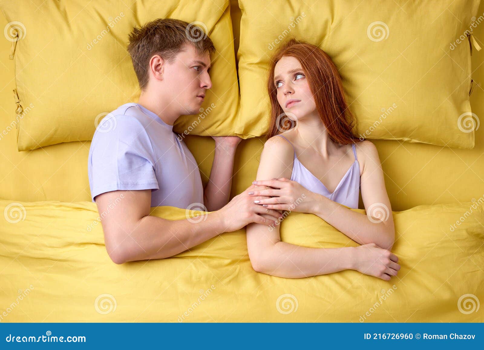 Excited Man Demands Sex from Wife, Woman Refuses, Offended Stock Photo