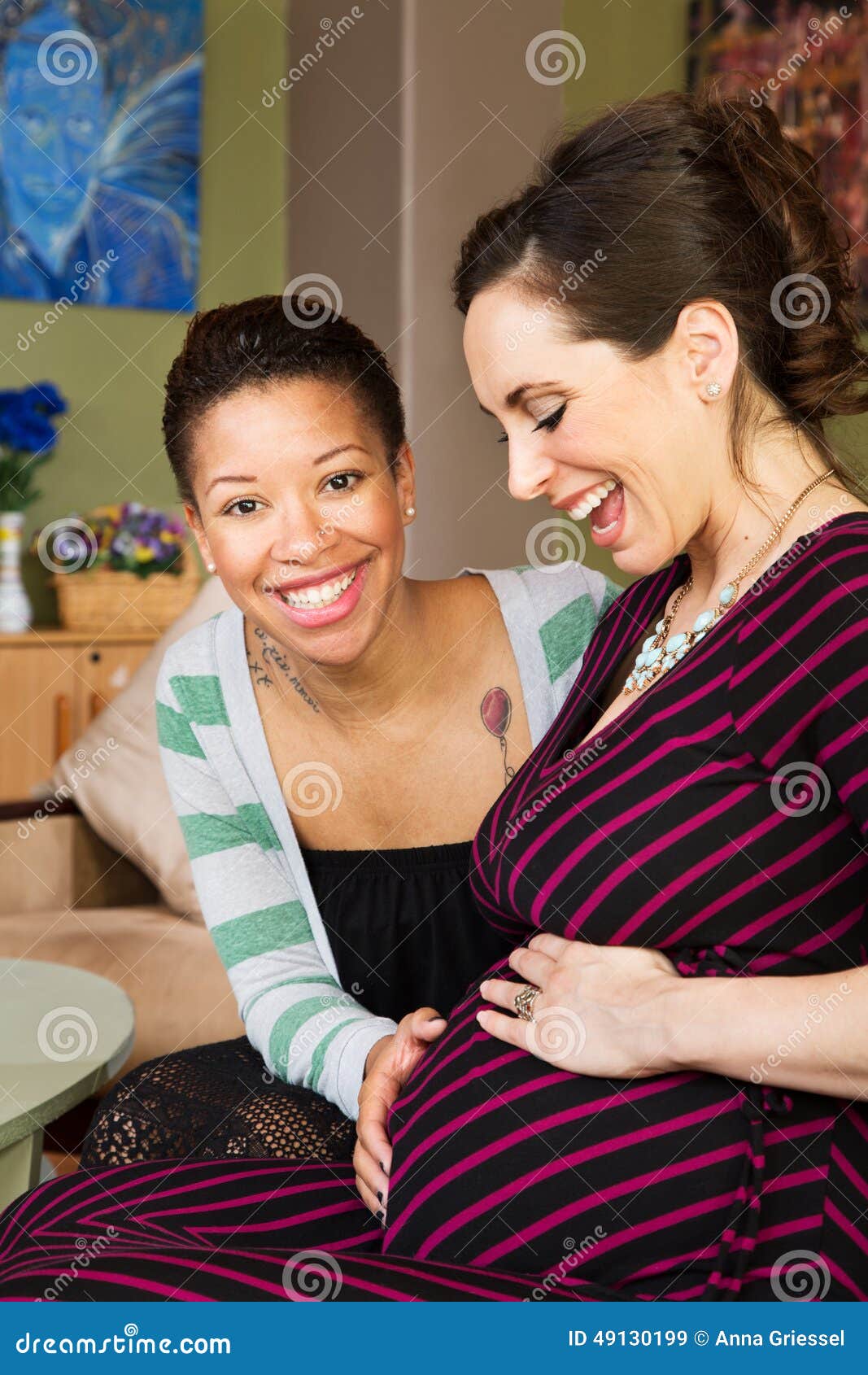 Excited Pregnant Same Sex Couple Stock Image