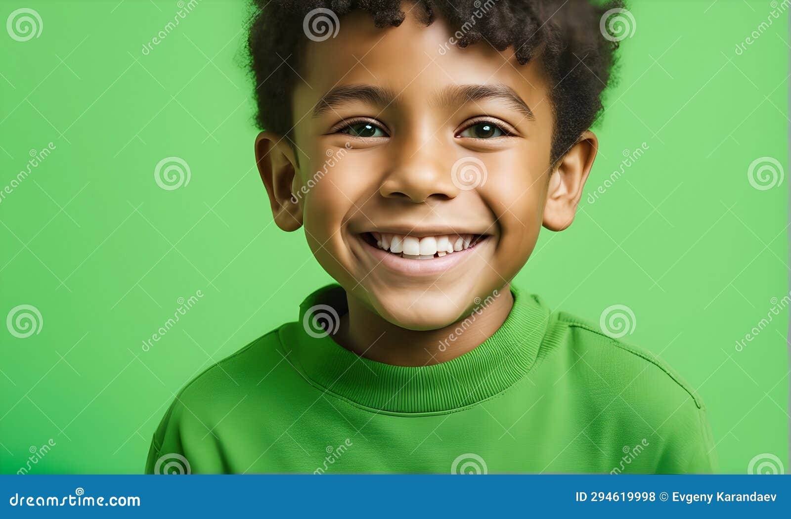 Excited Smiling Boy on Solid Green Background Stock Illustration Illustration of innocent