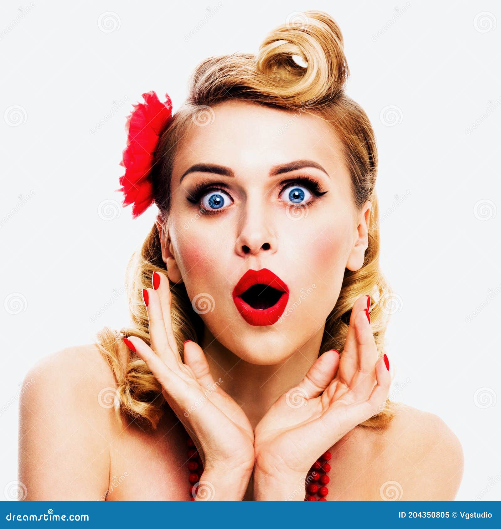 Excited Surprised Very Happy Woman Pin Up Girl Grey Color Stock Image Image Of Gray Female