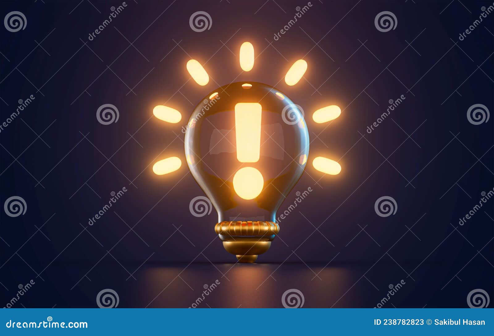 Exclamation Hazard Warning Icon Glowing Inside Lightbulb on Dark