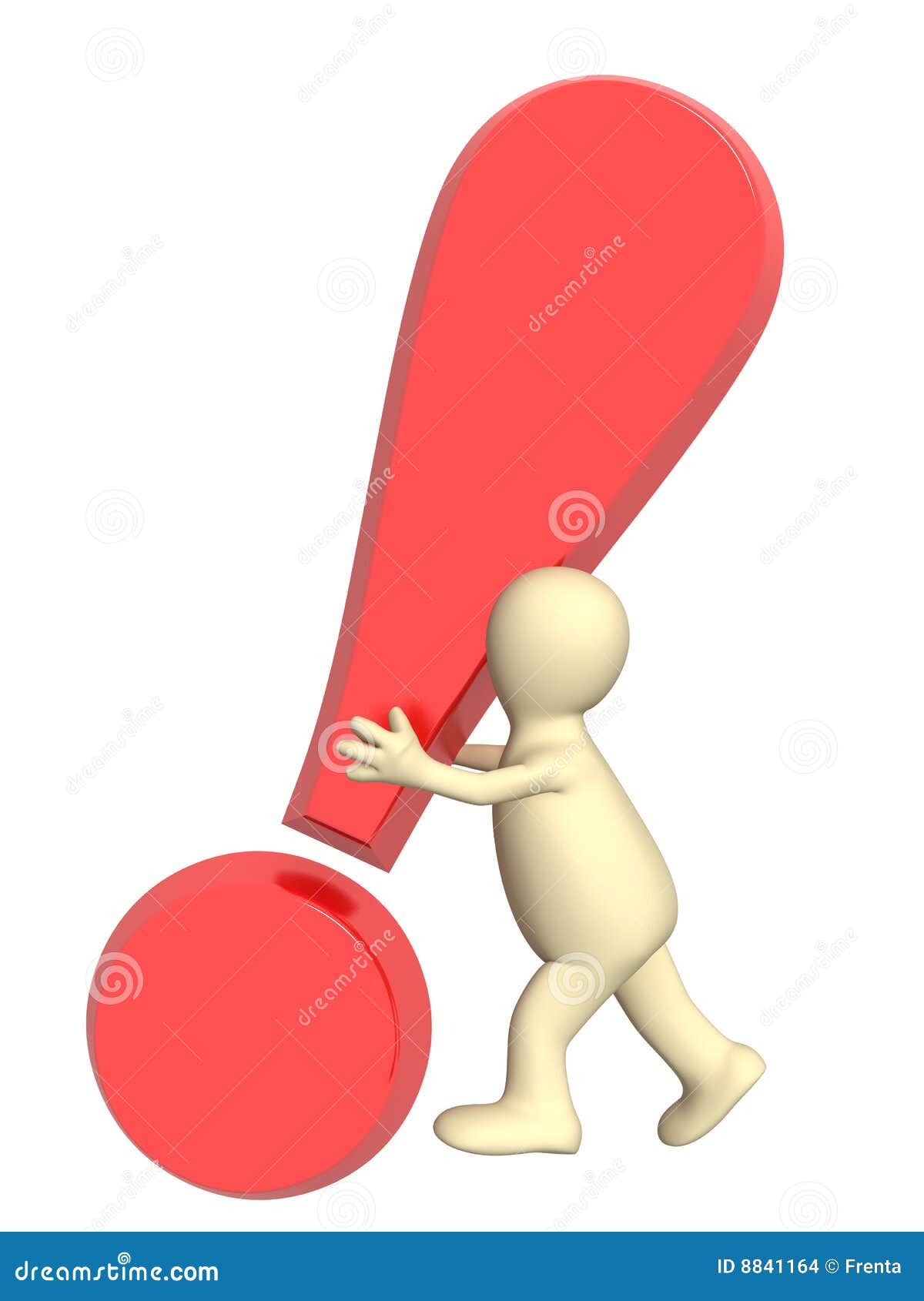 Exclamation mark point stickman 3d red Stock Illustration