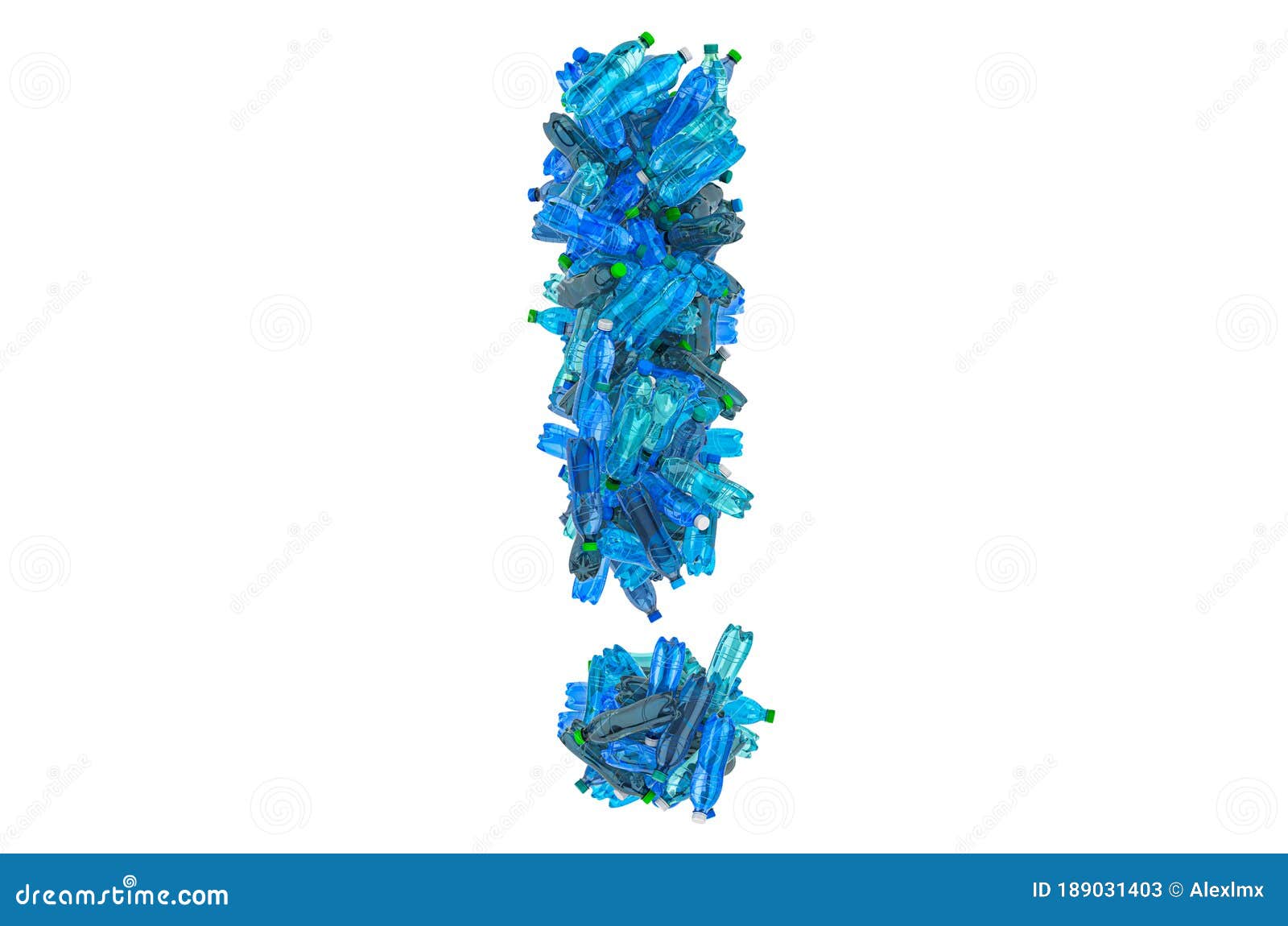 Exclamation Mark from Plastic Water Bottles, 3D Rendering Stock