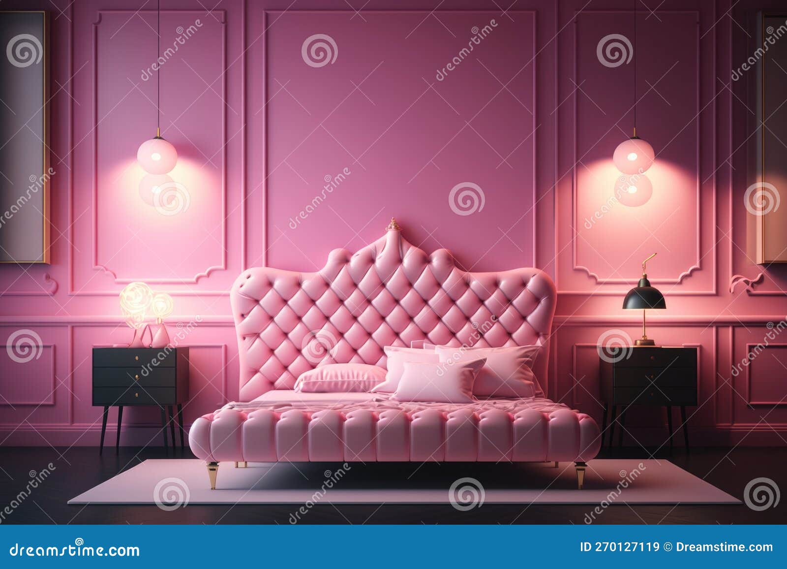 Exclusive Modern Bed and Bedroom, Generated Ai Stock Illustration