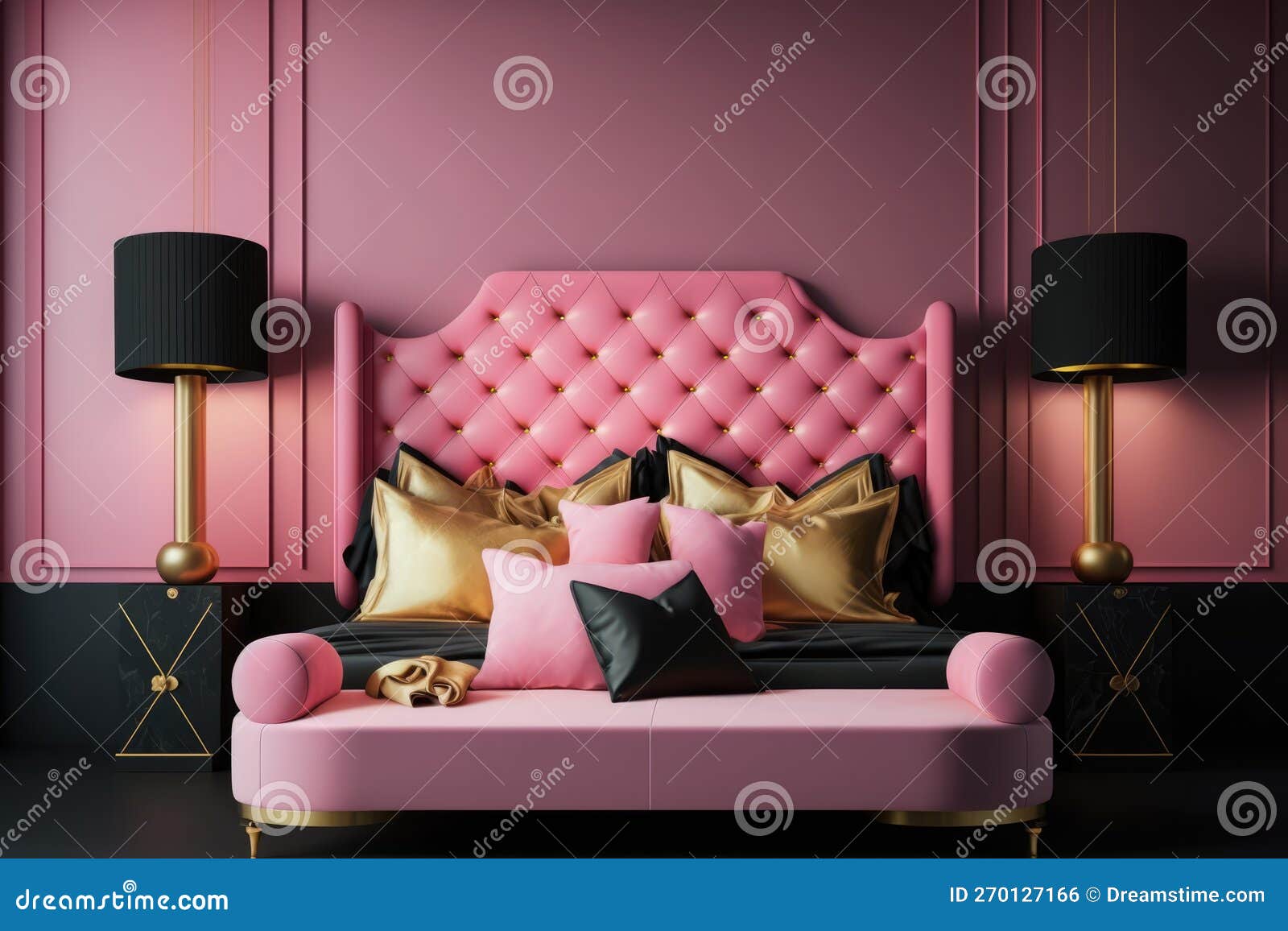 Exclusive Modern Bed and Bedroom, Generated Ai Stock Illustration