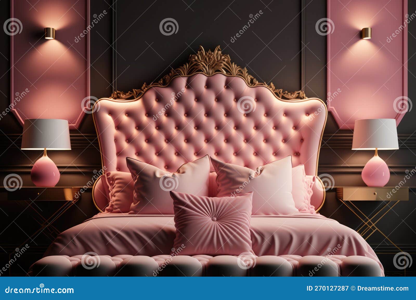 Exclusive Modern Bed and Bedroom, Generated Ai Stock Illustration