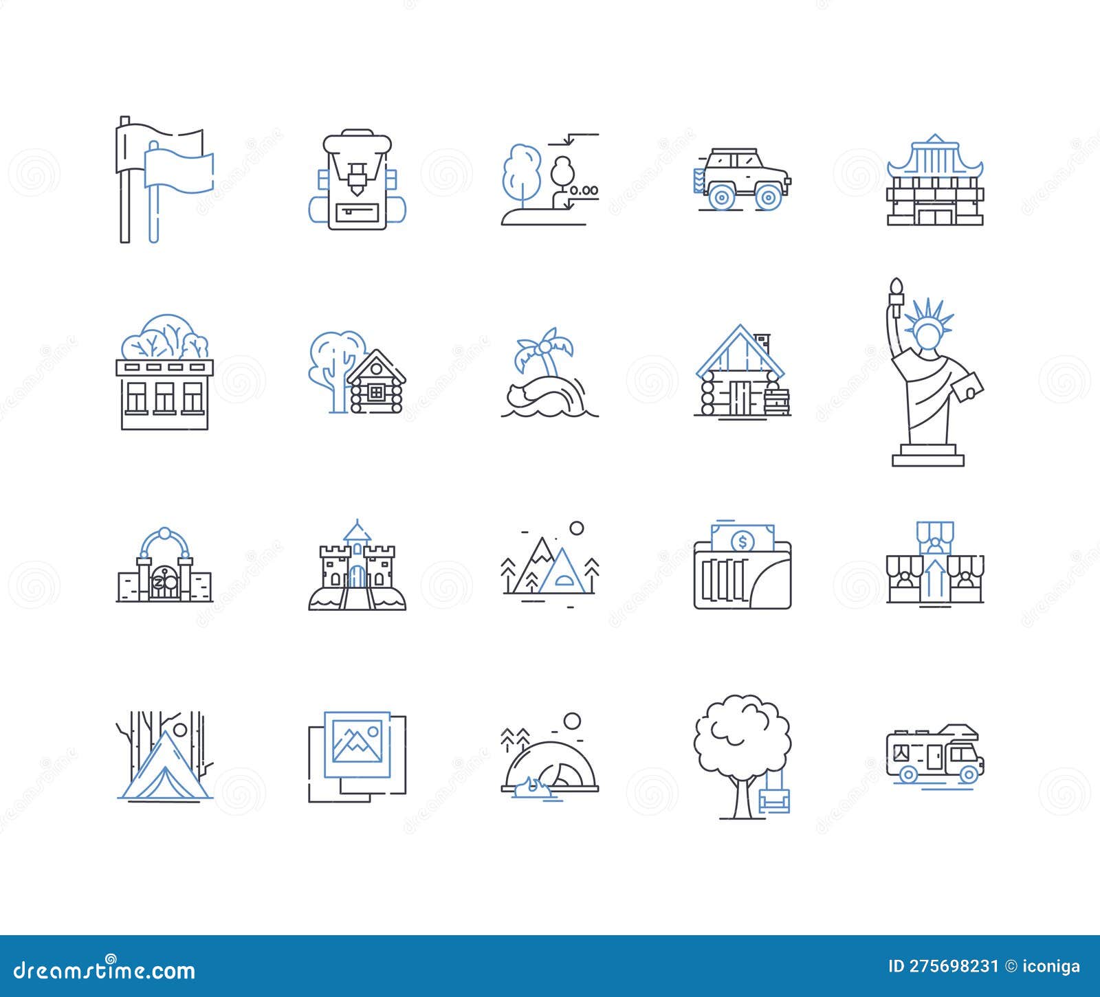 excursion business line icons collection. adventure, exploration, thrill, nature, fun, journey, discovery  and