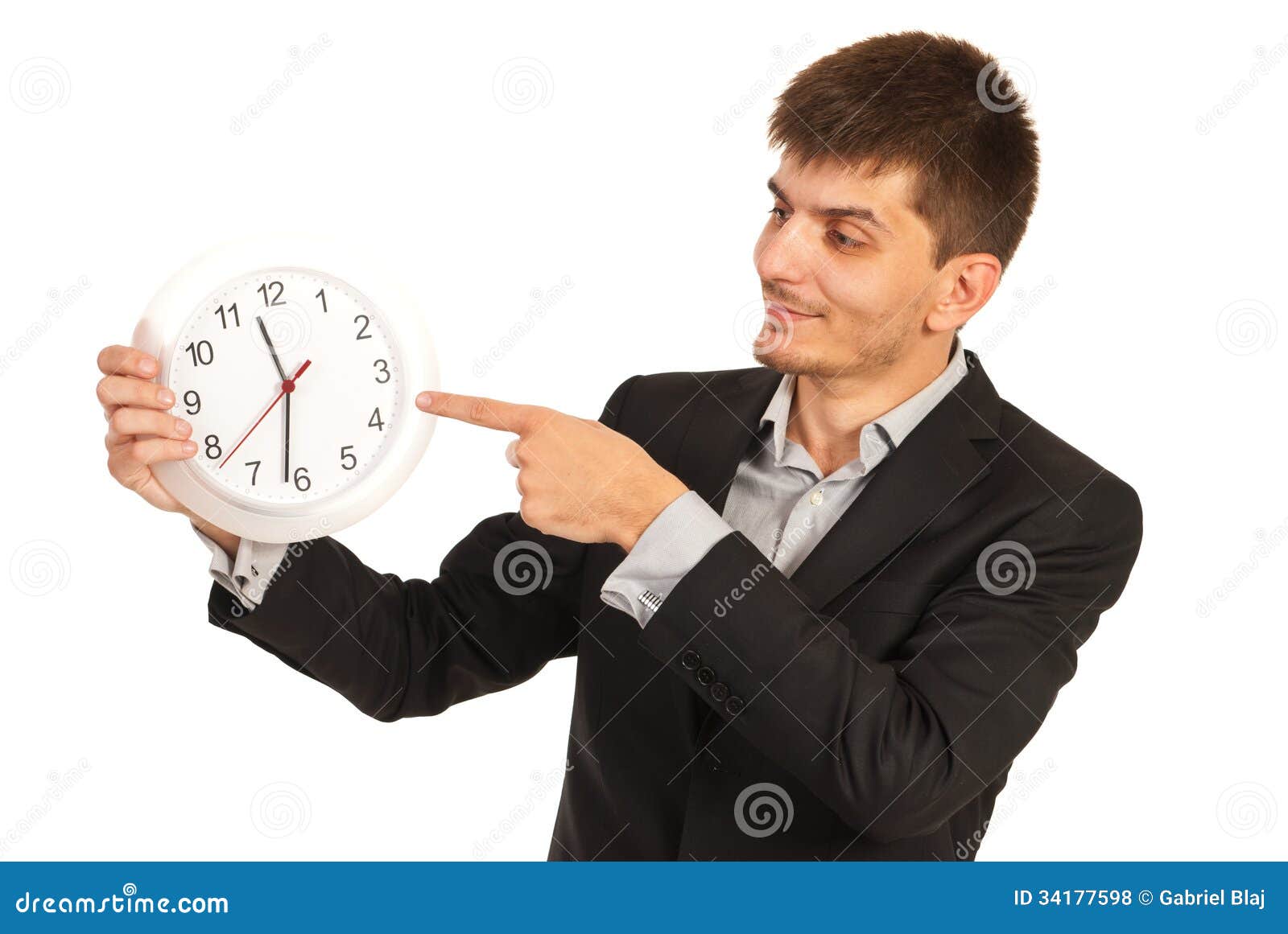 executive man indicate to clock