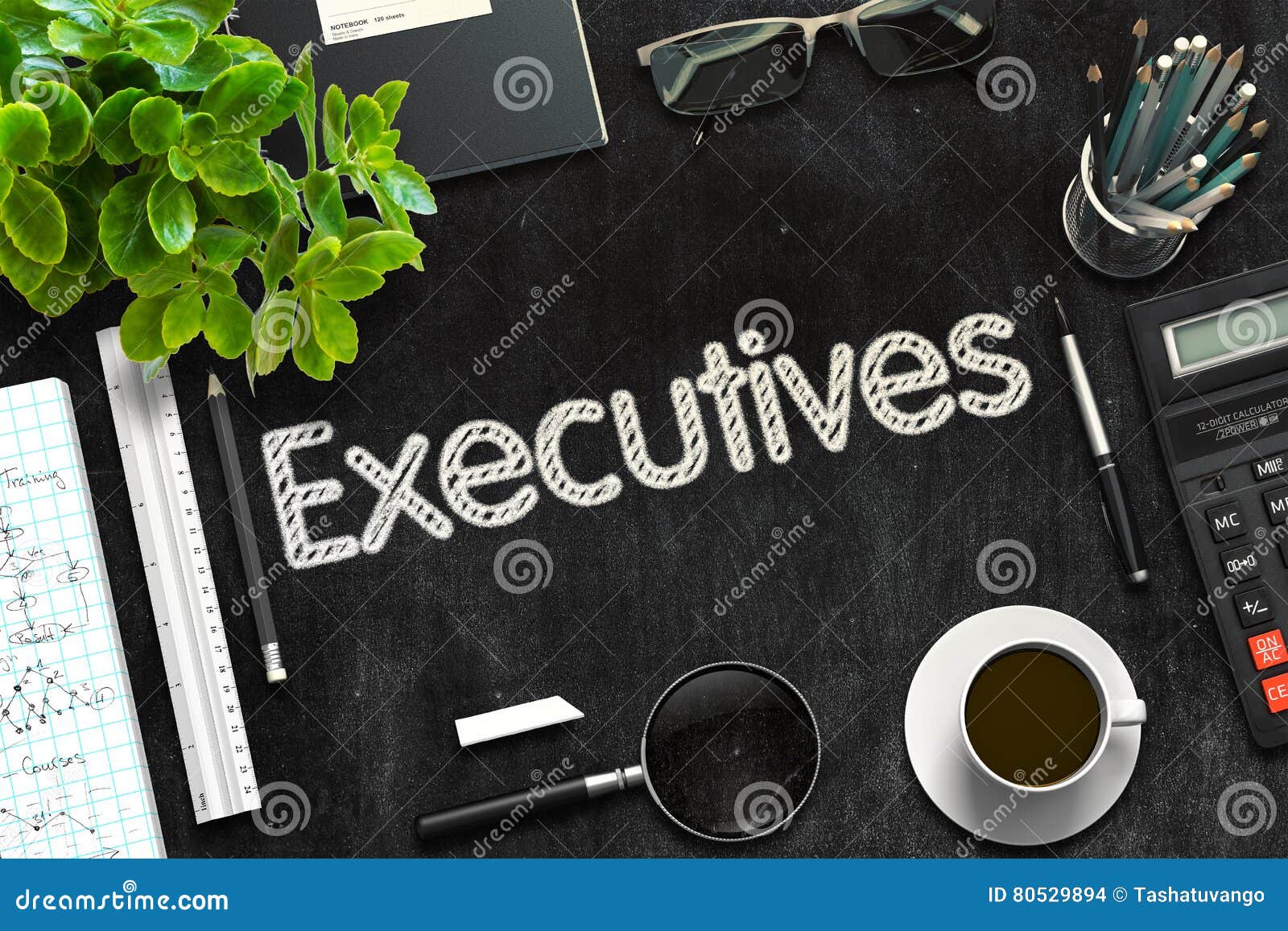 Executives on Black Chalkboard. 3D Rendering. Stock Photo Image of