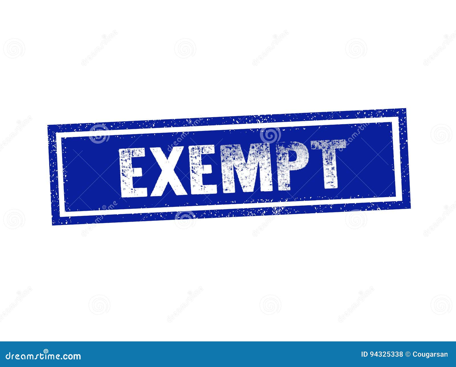 exempt blue stamp seal text message on white background