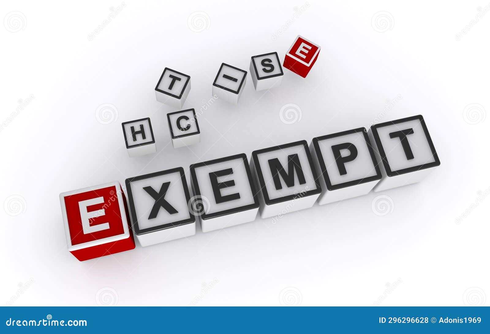 exempt word block on white