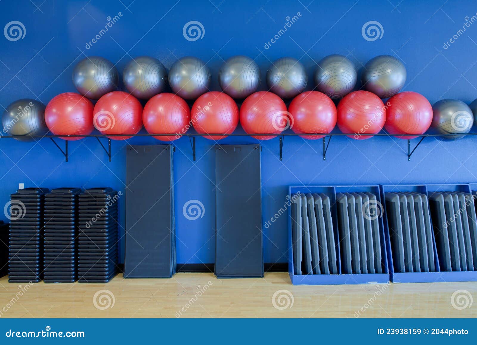 Exercise Balls, Stretching Mats And Aerobic Steps Stock Image Image
