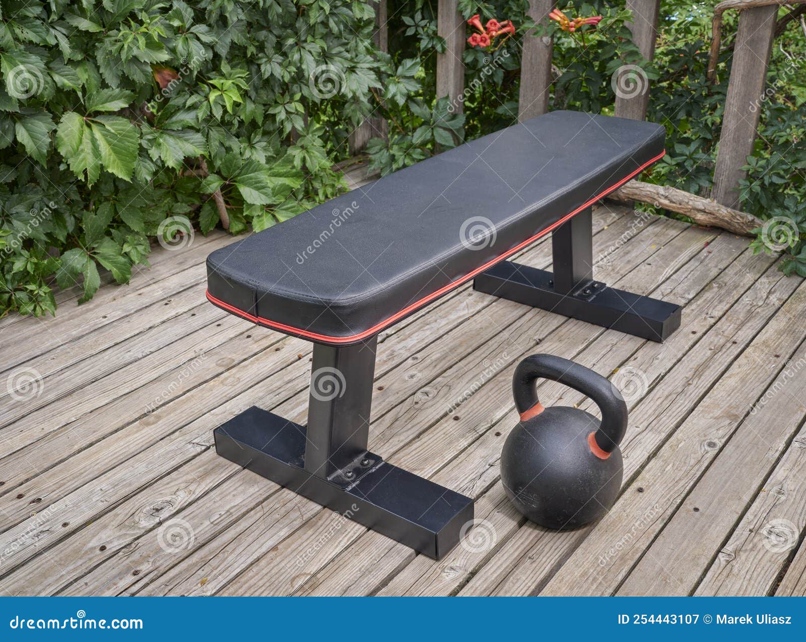 Exercise Bench and Heavy Iron Kettlebell Stock Image Image of