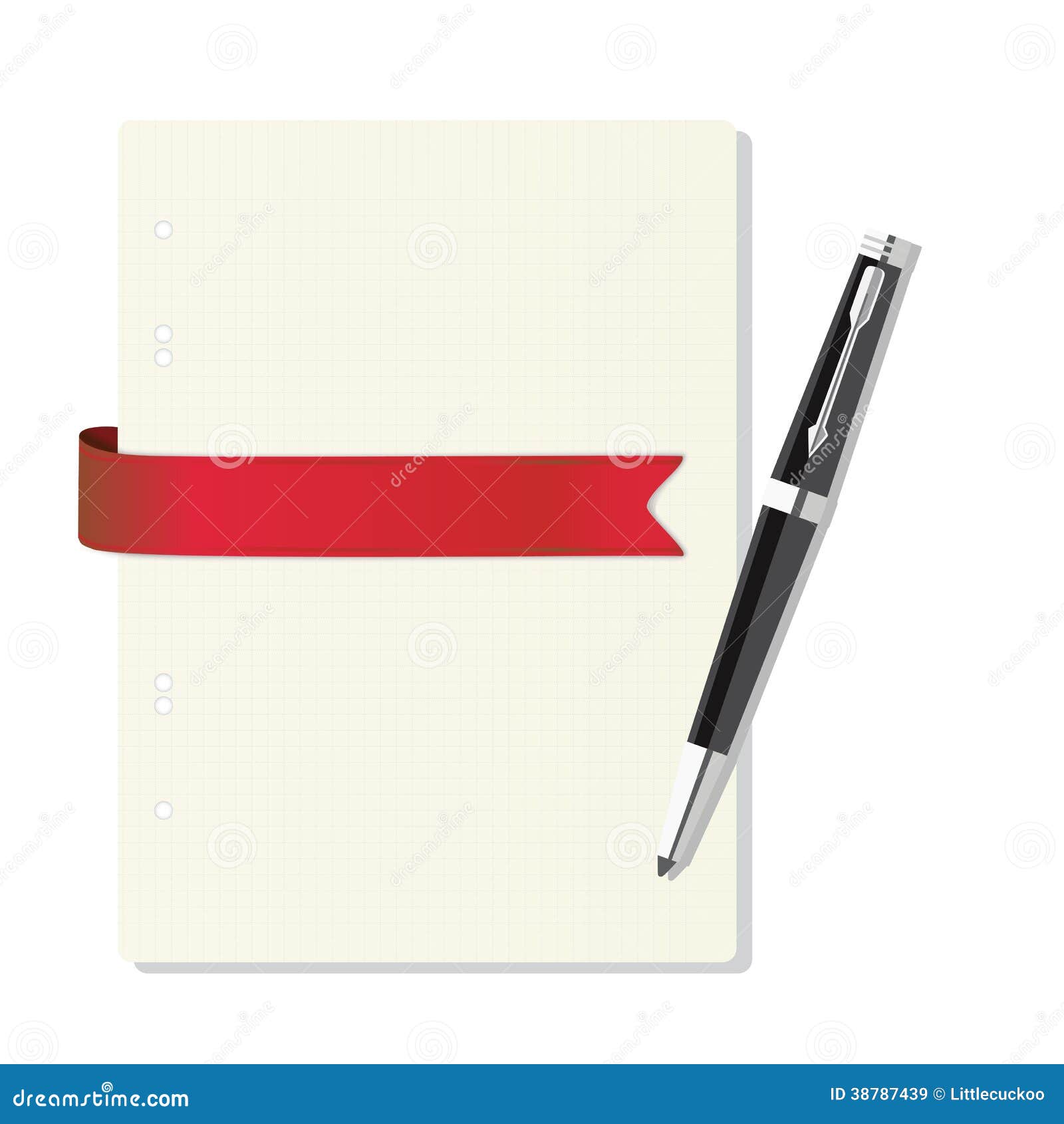 Exercise Book in a Cage, Pen, Red Ribbon Stock Illustration