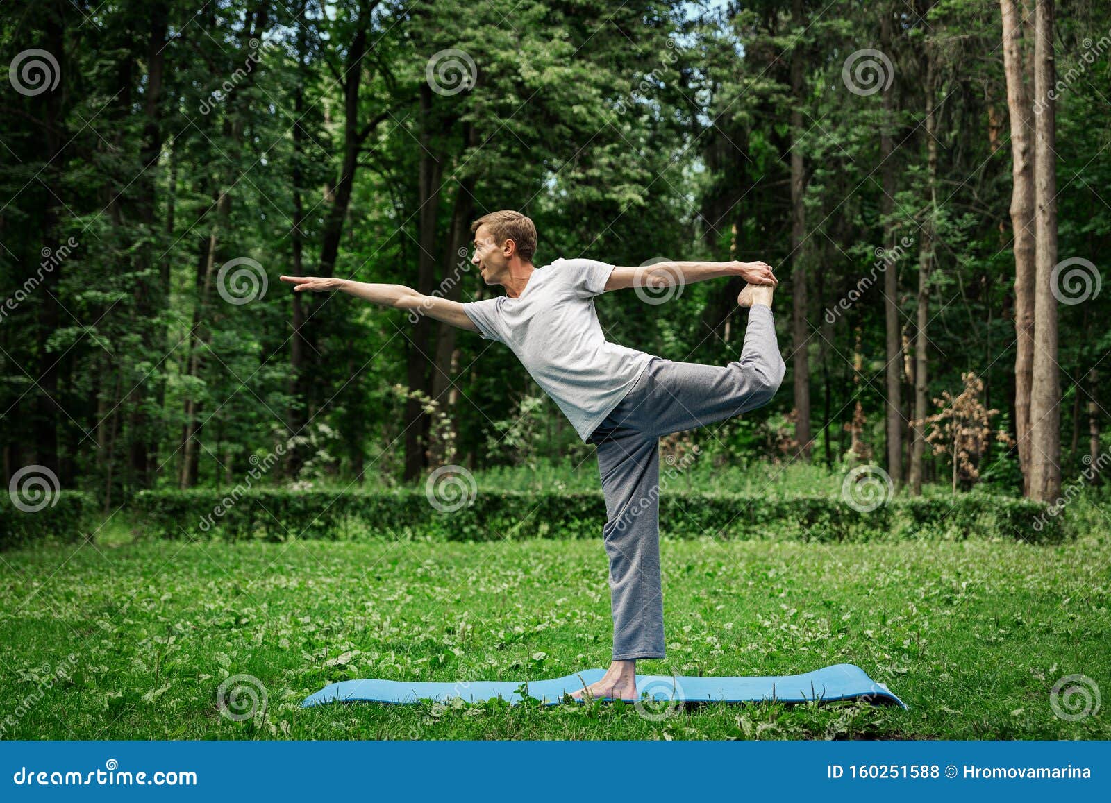 Exercise Swallow. Fitness, Man Does Yoga in Tree Pose in Park Stock ...