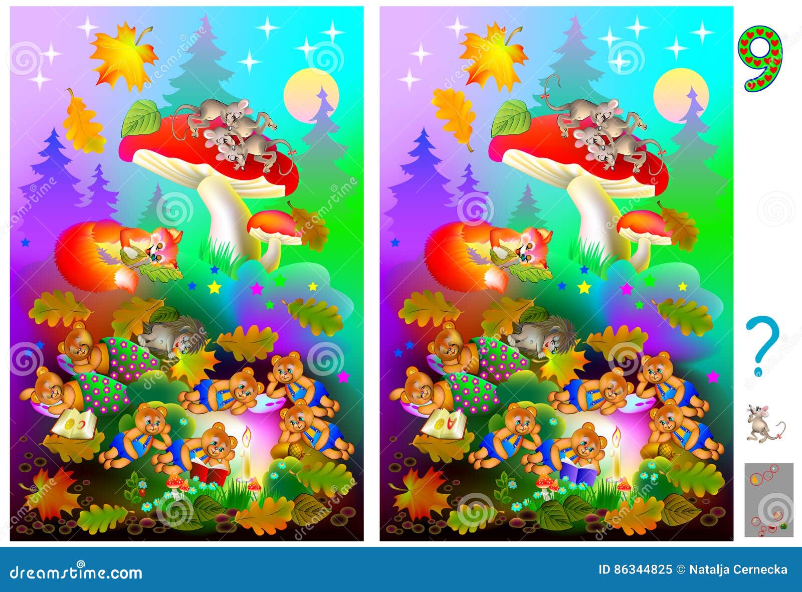 Exercises for Children. Picture of Animals Sleeping in the Forest. Need To  Find 9 Differences. Developing Skills for Counting. Stock Vector -  Illustration of exercises, frame: 86344825