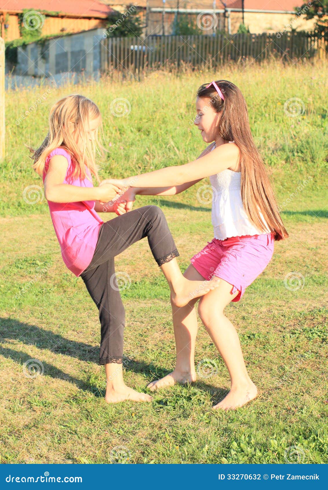 Exercising girls stock photo. Image of meadow, bare, stepping 33270632