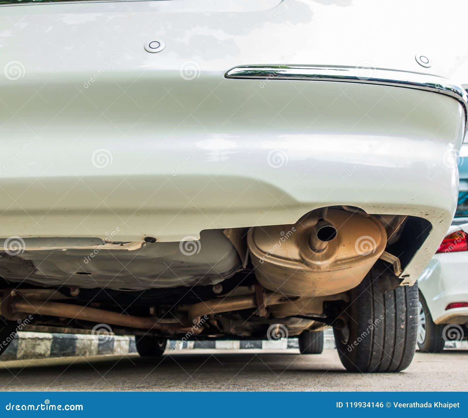 Exhaust Pipe of a White Car Stock Photo Image of stainless, carbon