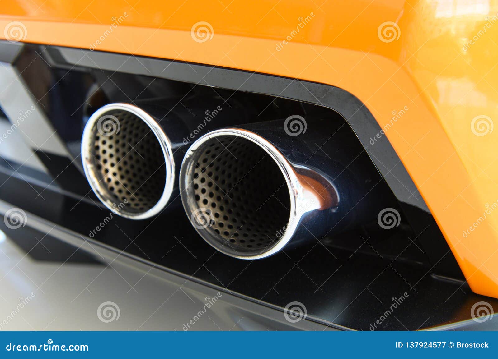 Exhaust Pipe of Yellow Sport Car Stock Image Image of vehicle, tail