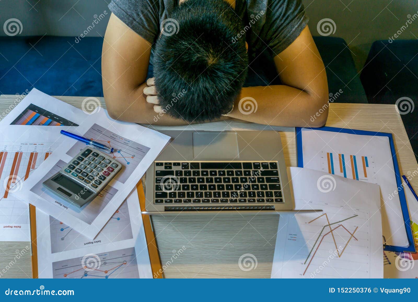 Exhausted Millennial Fall Asleep On Desk With Laptop Unorganized