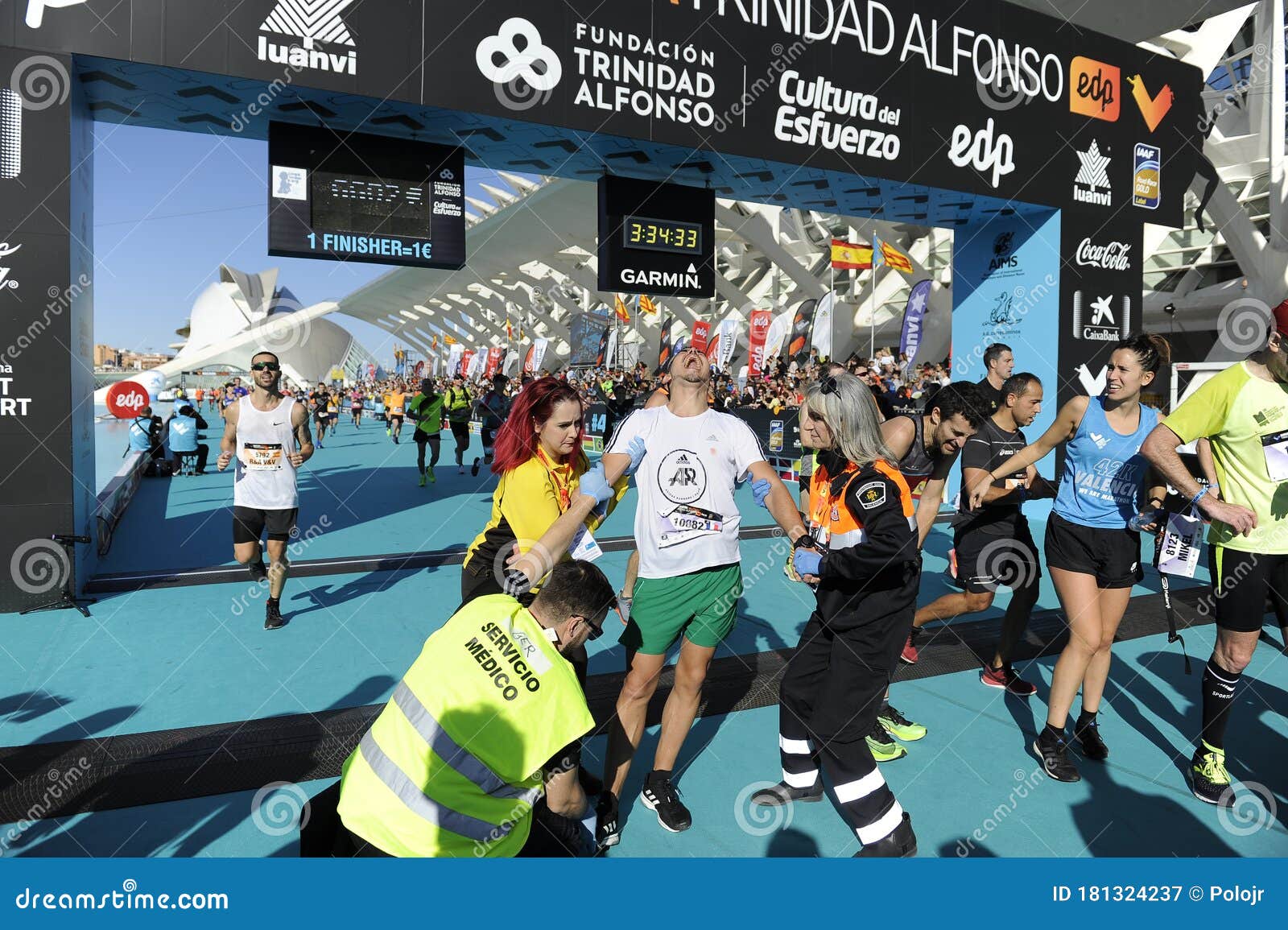 Exhausted Runner at the Finish Line of the Valencia 2019 Marathon
