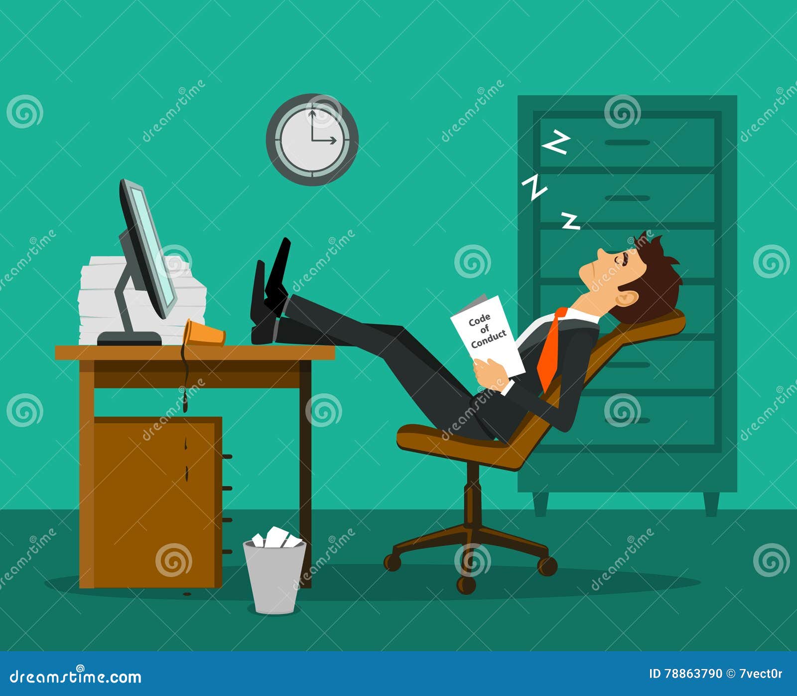 sleeping at desk clipart