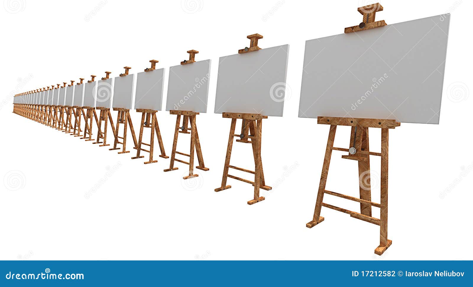 Exhibition of Easels with Blank Canvas Stock Illustration
