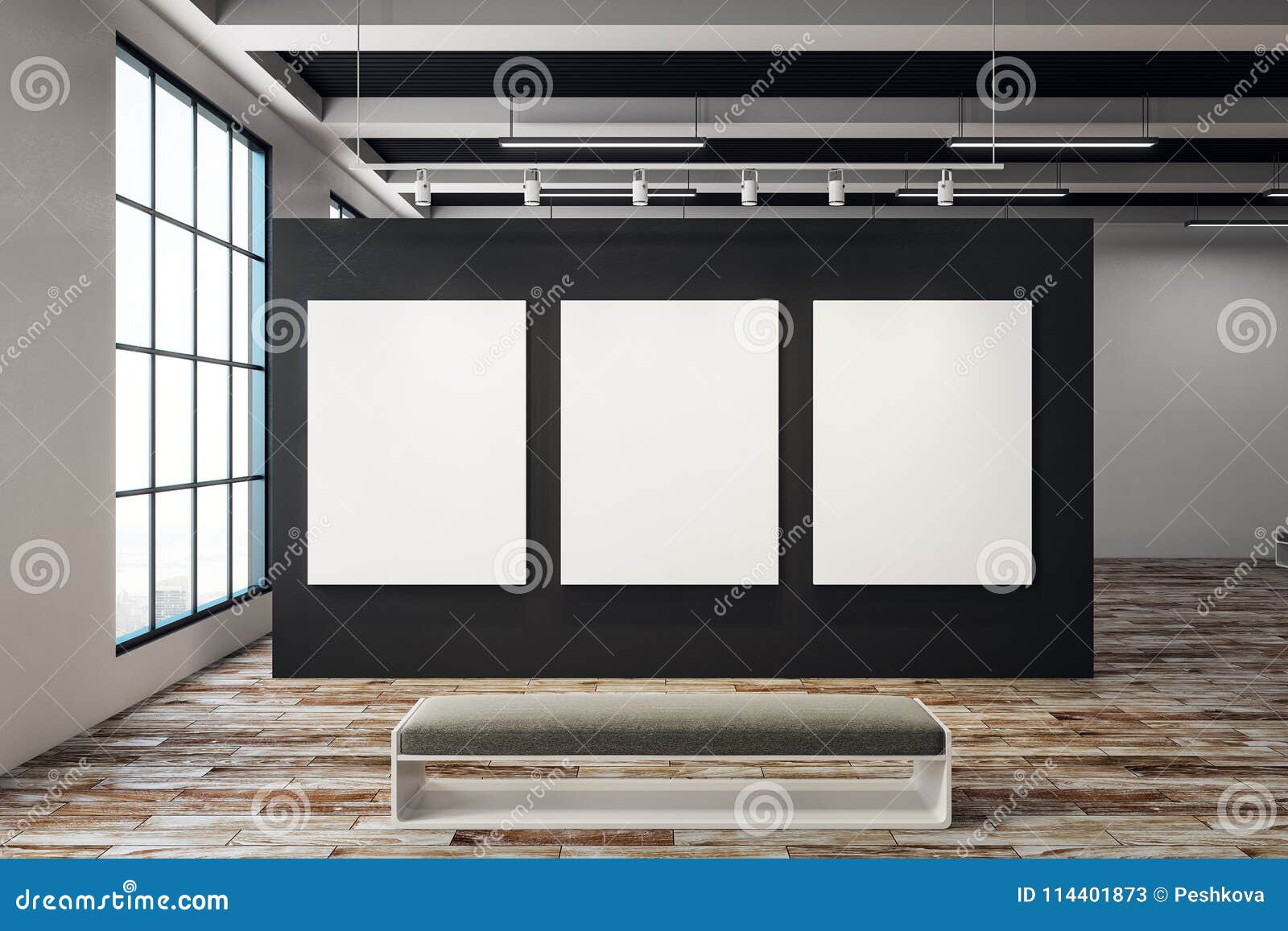 Download Exhibition Hall With Empty Banner Stock Illustration ...