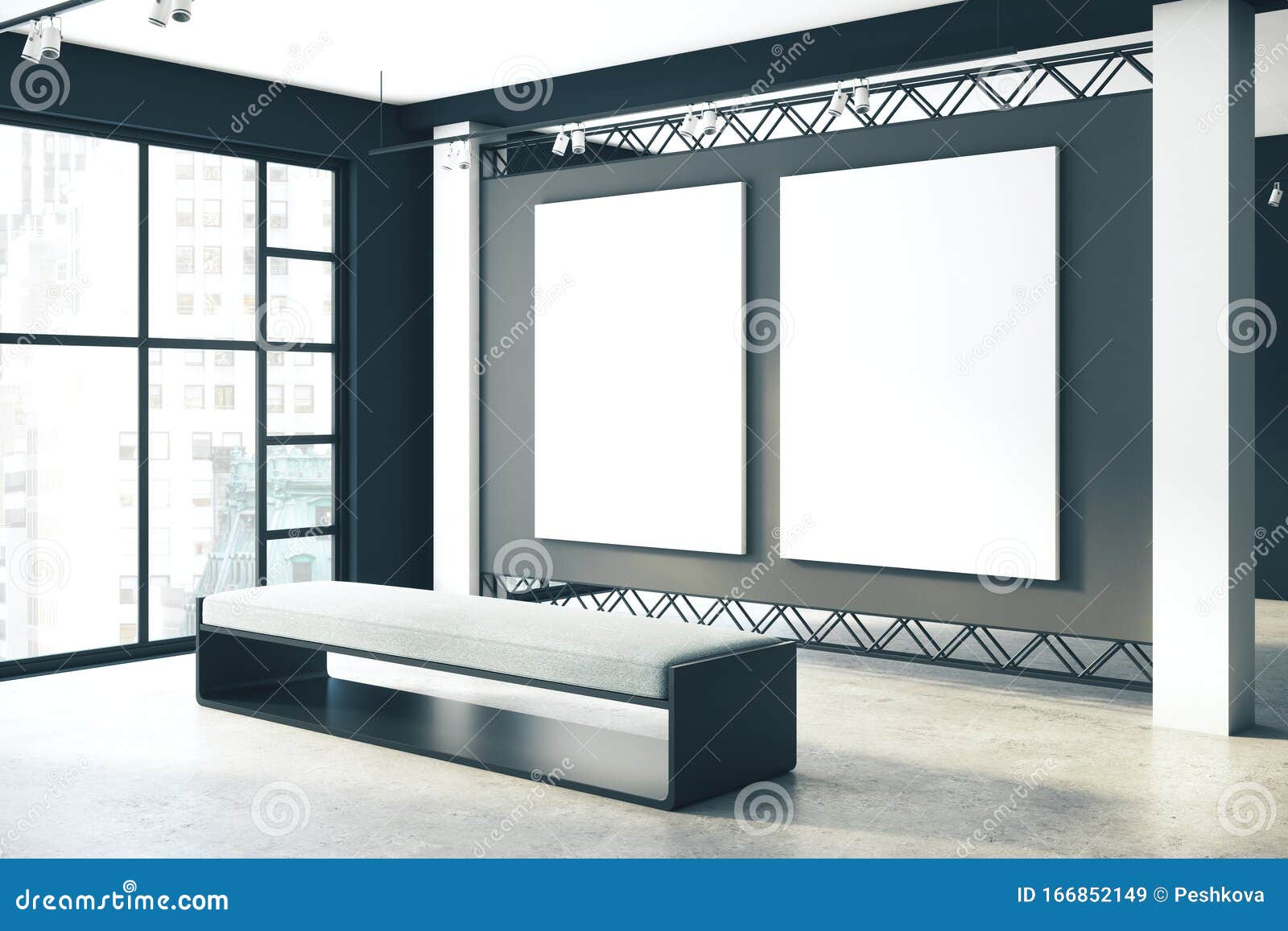 Download Exhibition Hall With Two Blank Posters Stock Illustration ...