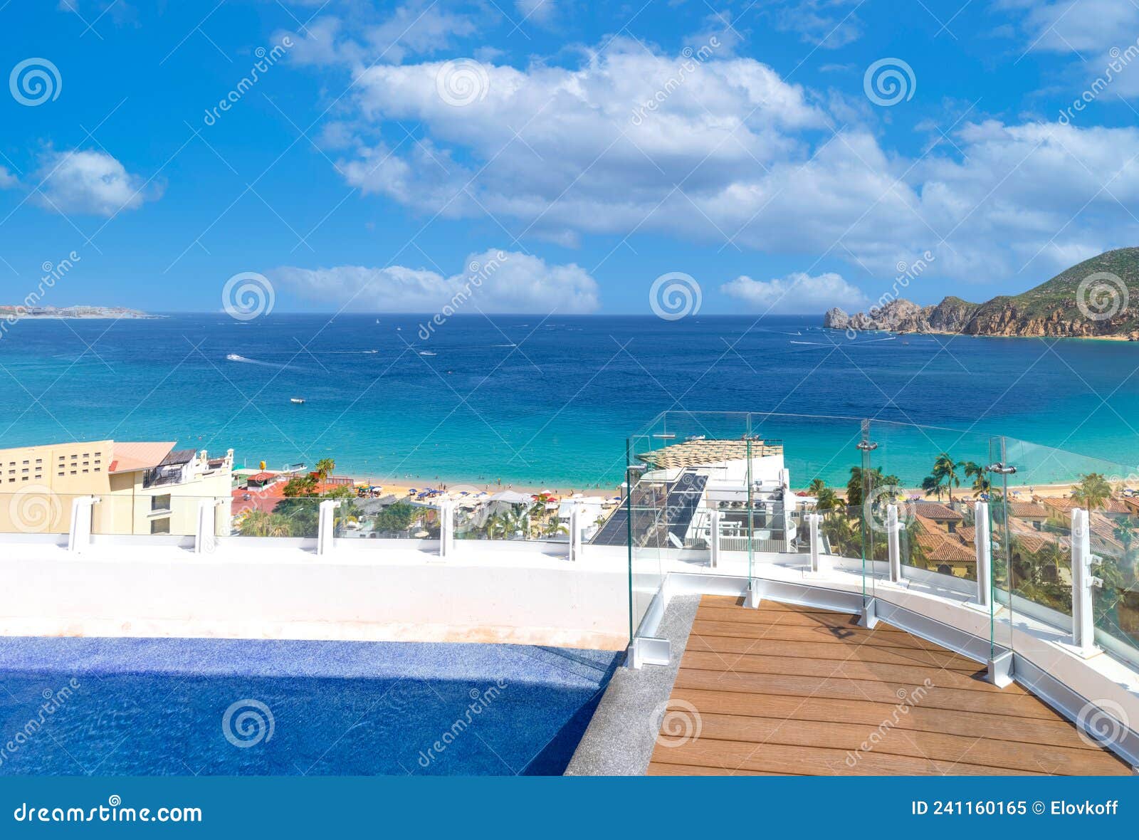 exico, scenic panoramic aerial view of los cabos tourist destination arch of cabo san lucas, el arco, playa amantes and