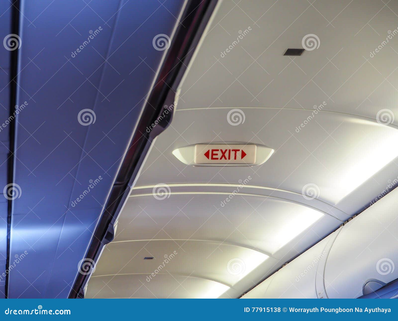 Exit Light Emergency On Plane Stock Photo Image of light, airplane 77915138