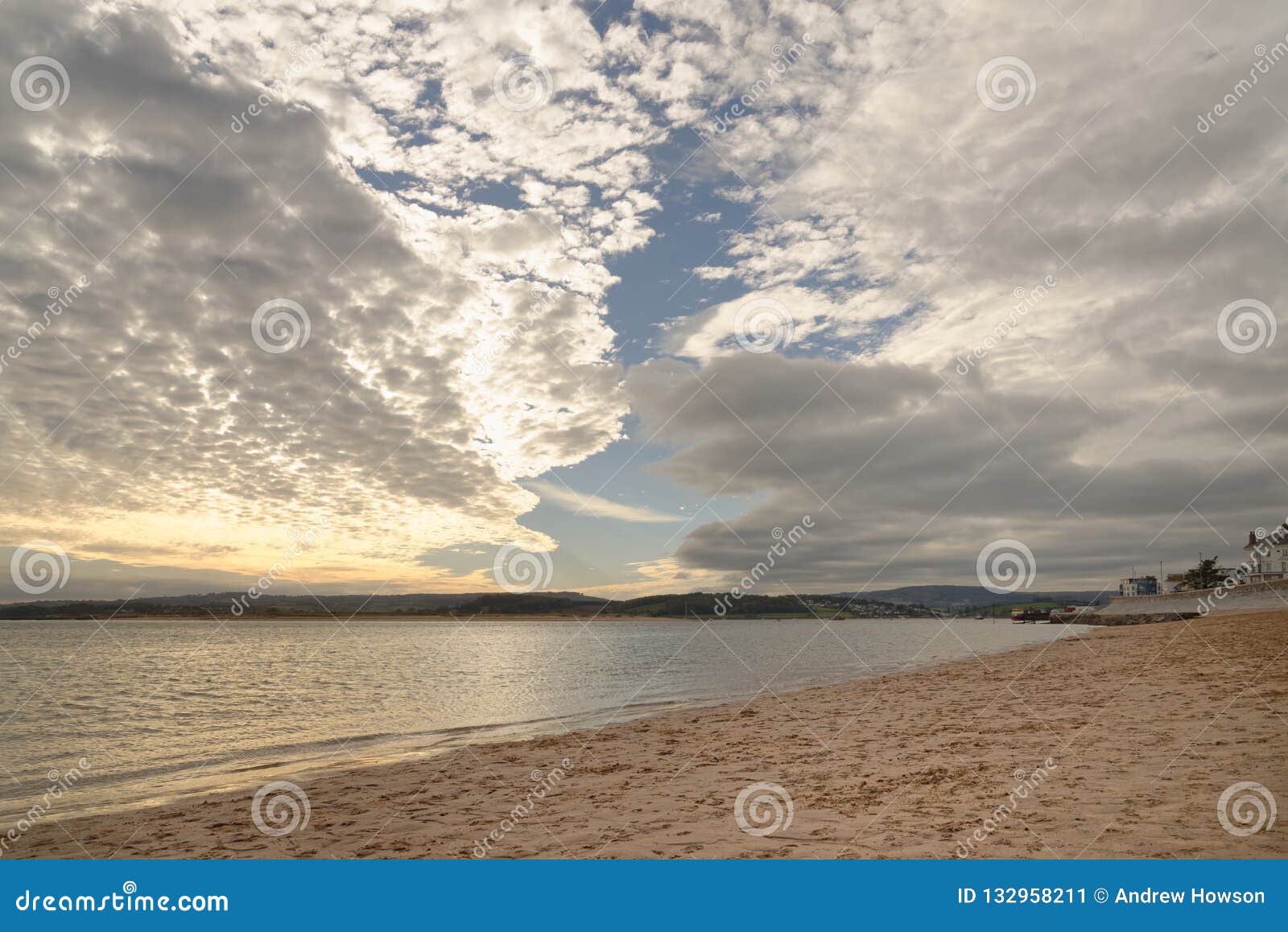 Exmouth, Devon Low Tide, Beach and Sunset. Cloudscape Horizon Stock
