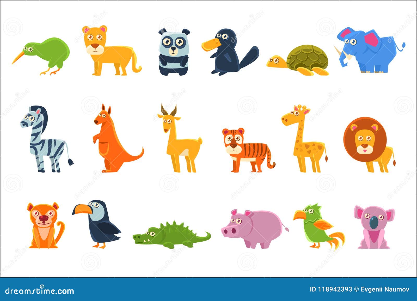 Exotic Animals Fauna Set stock vector. Illustration of hippo - 118942393
