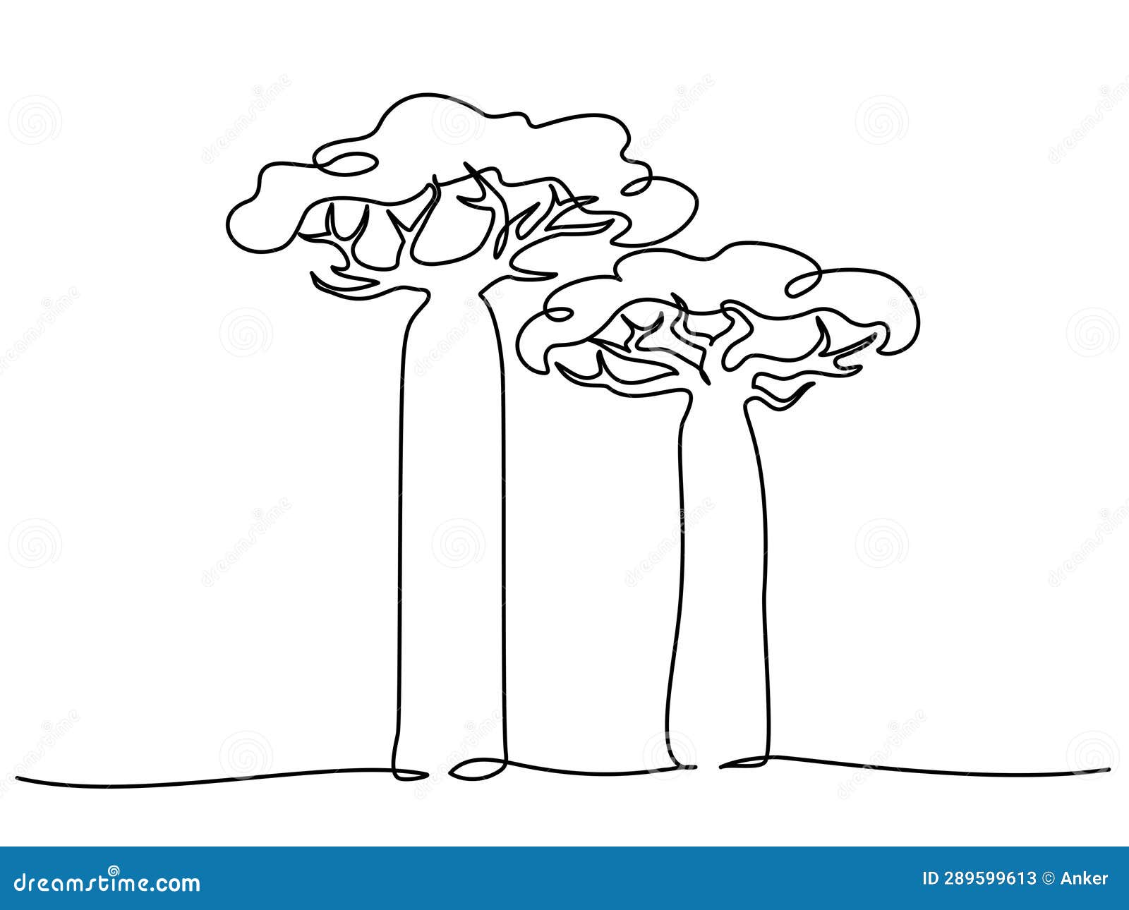 exotic baobab tree sign. continuous one line art drawing style.
