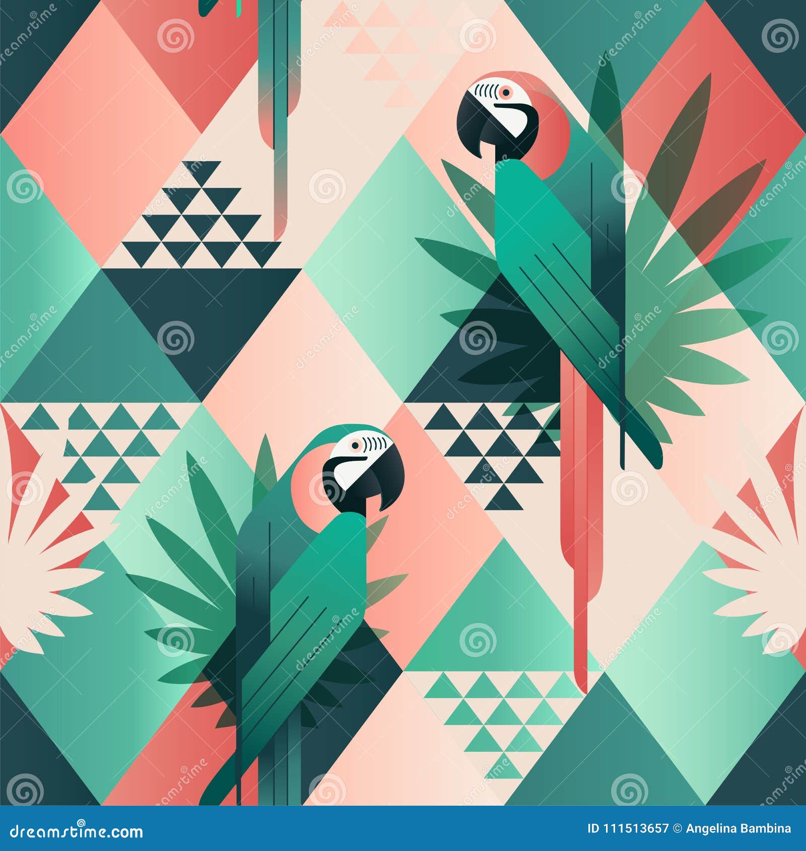 exotic beach trendy seamless pattern, patchwork illustrated floral tropical leaves. jungle red and green parrots. wallpaper