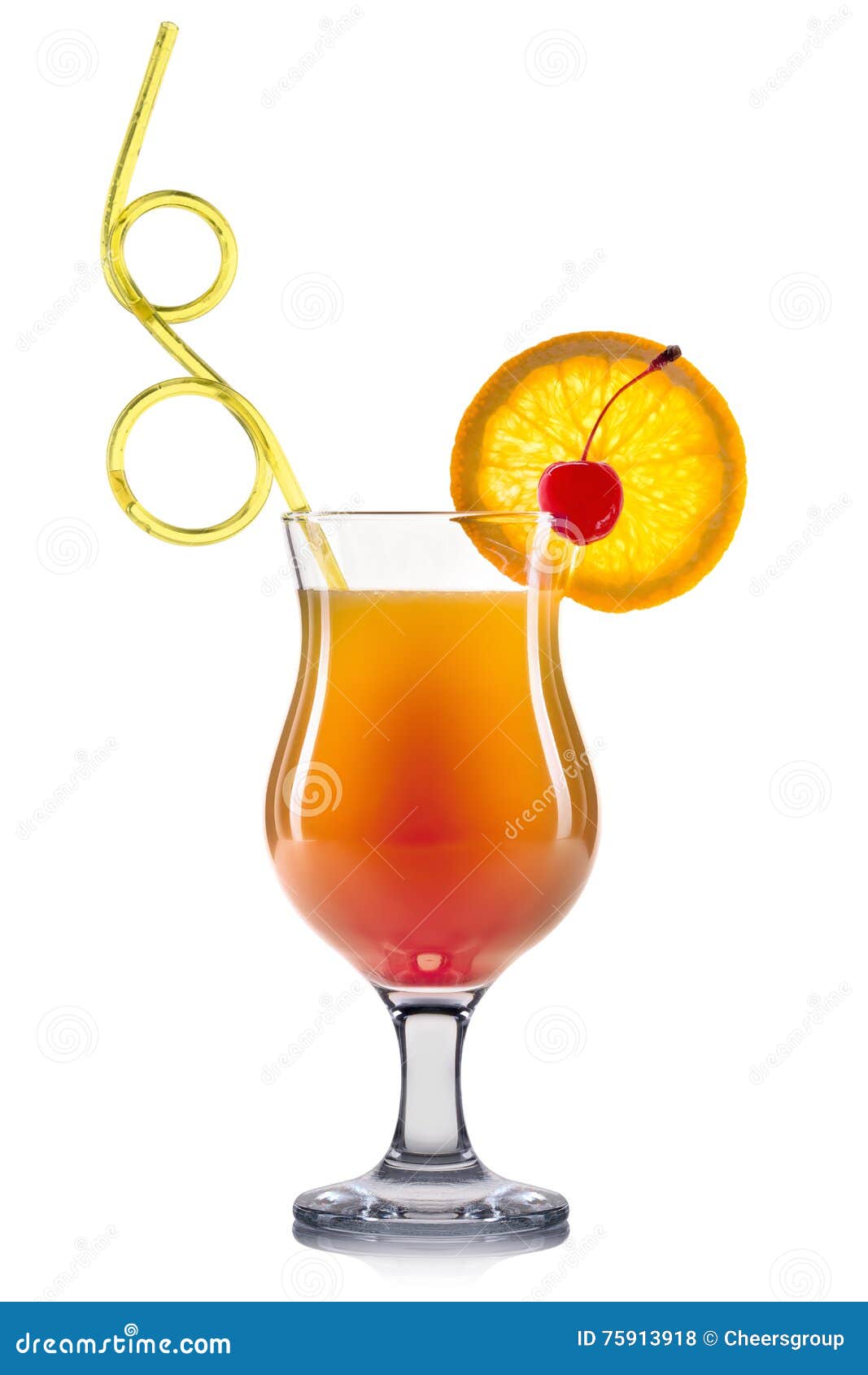 Exotic Cocktail In Hurricane Glass Isolated On White Background Stock