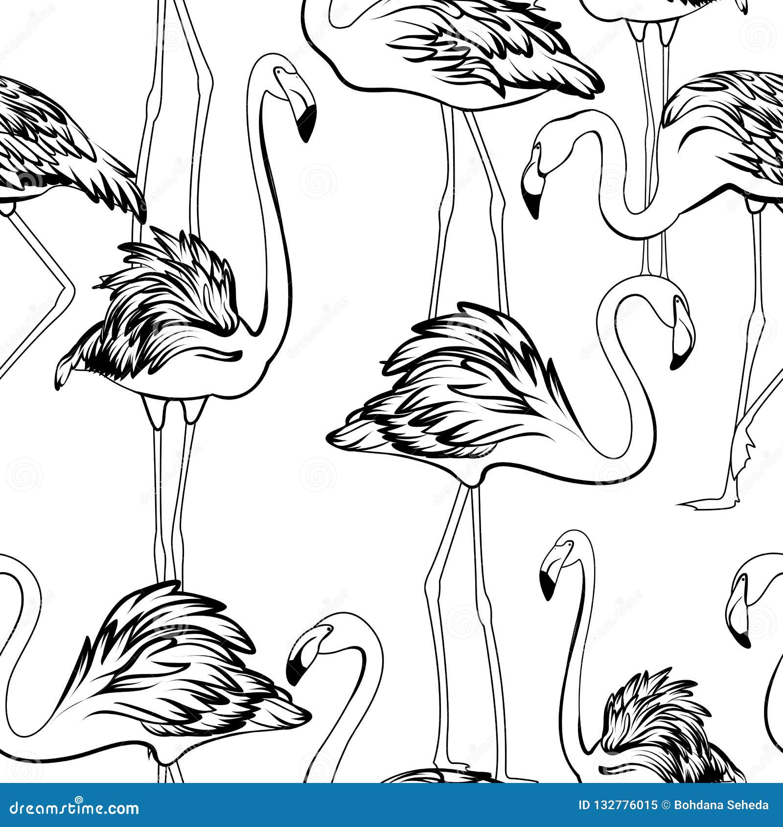 Exotic Flamingos Flamboyance Group Gathering Seamless Pattern. Black