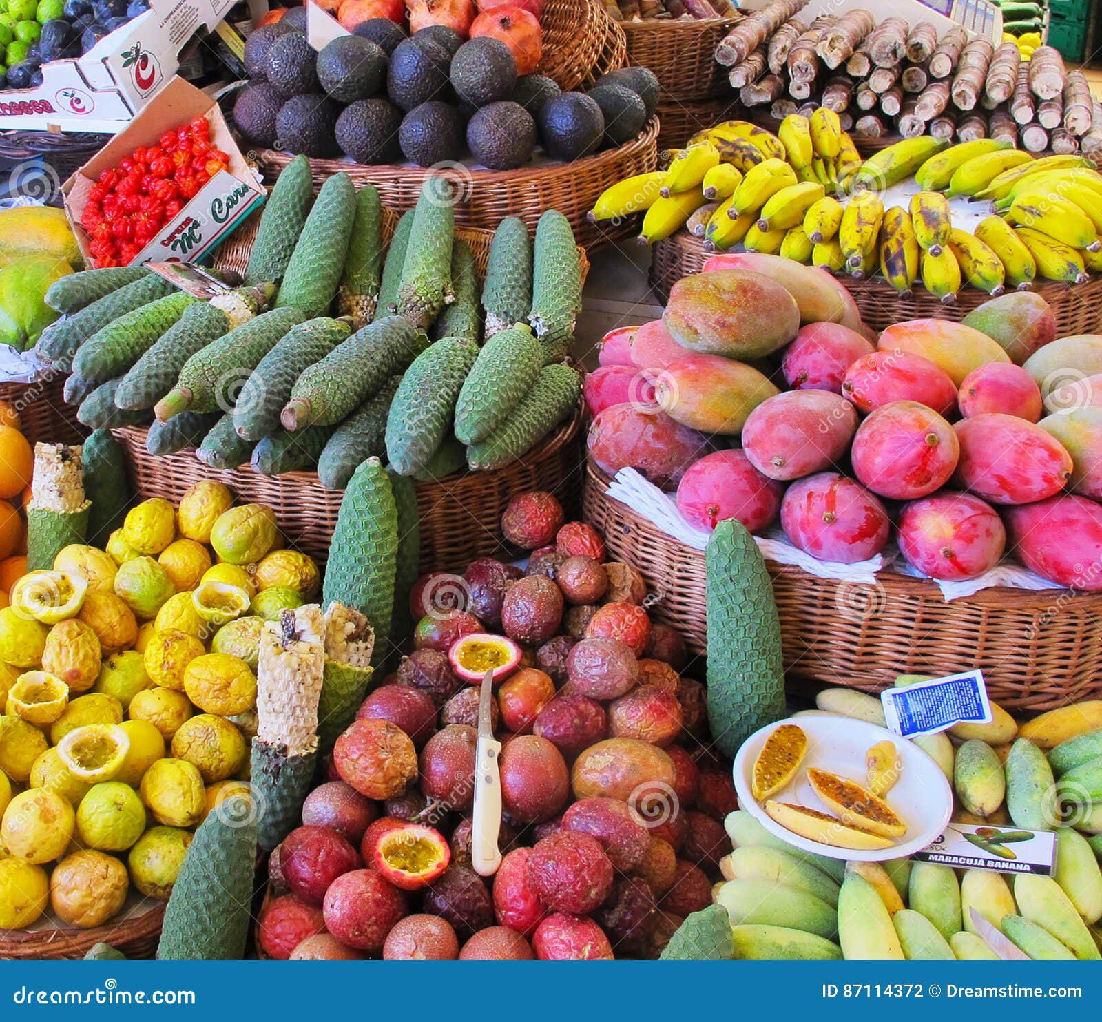 Exotic Fruit Displayed in Baskets Editorial Photography Image of