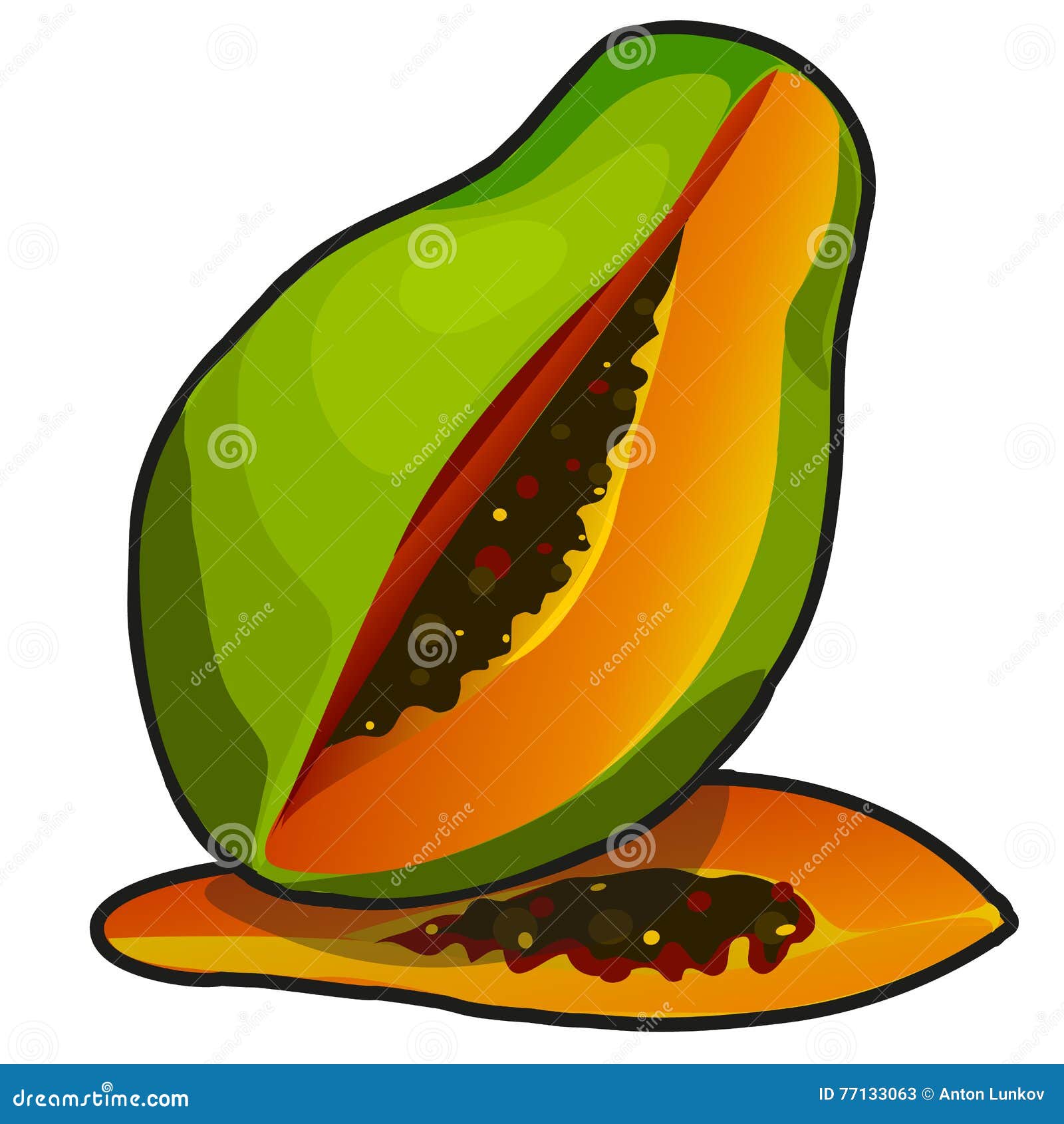 Exotic Fruit Papaya in Cartoon Style Stock Vector Illustration of