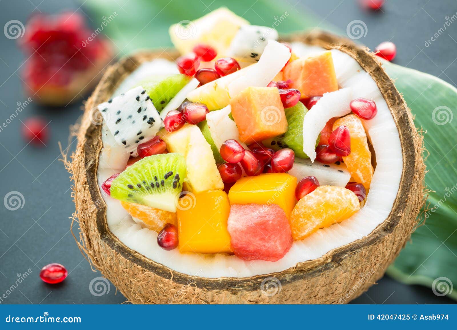 Exotic fruit salad stock image. Image of breakfast, menu 42047425