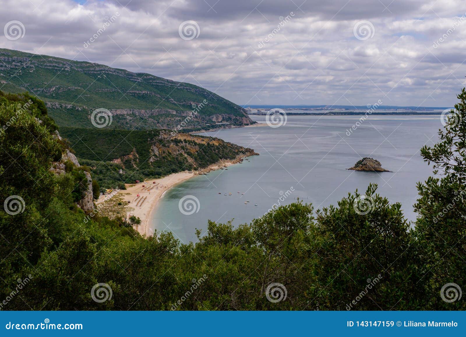 exotic landscape - aerial view of creiro beach and mountains in portinho da arrÃÂ¡bida, serra da arrÃÂ¡bida natural park, setÃÂºbal -