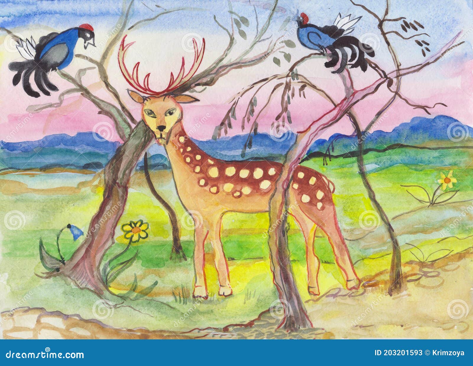 Exotic Landscape with Wild Animals Stock Illustration Illustration of