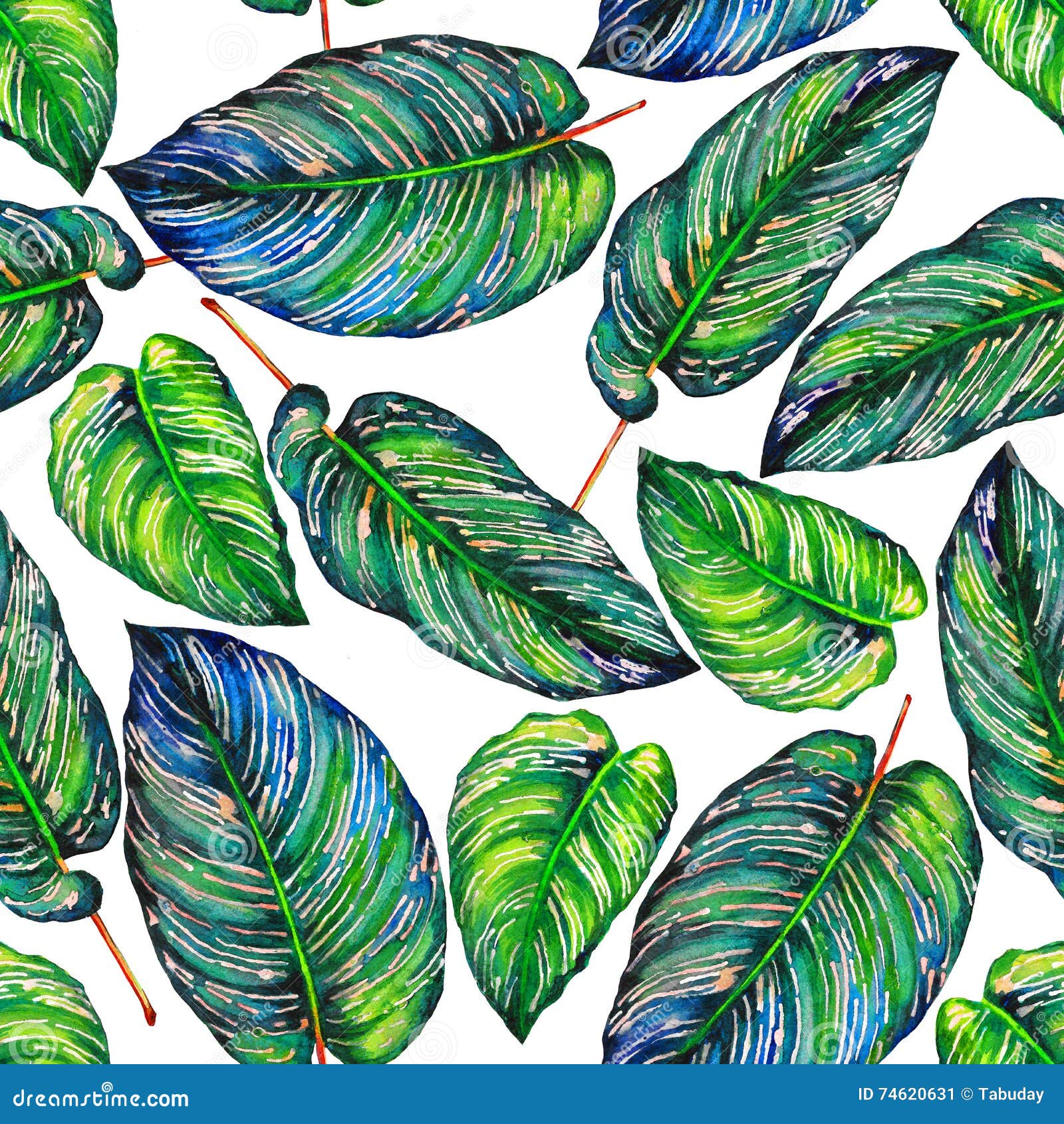 Exotic Leaves Seamless Background. Stock Illustration - Illustration of